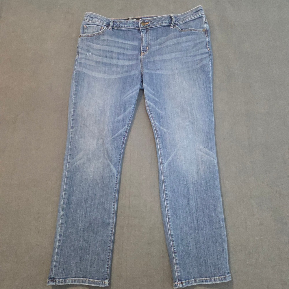 Simply Vera Vera Wang Jeans Womens 16 Blue‎ Straight Leg Whiskered Stretch Denim